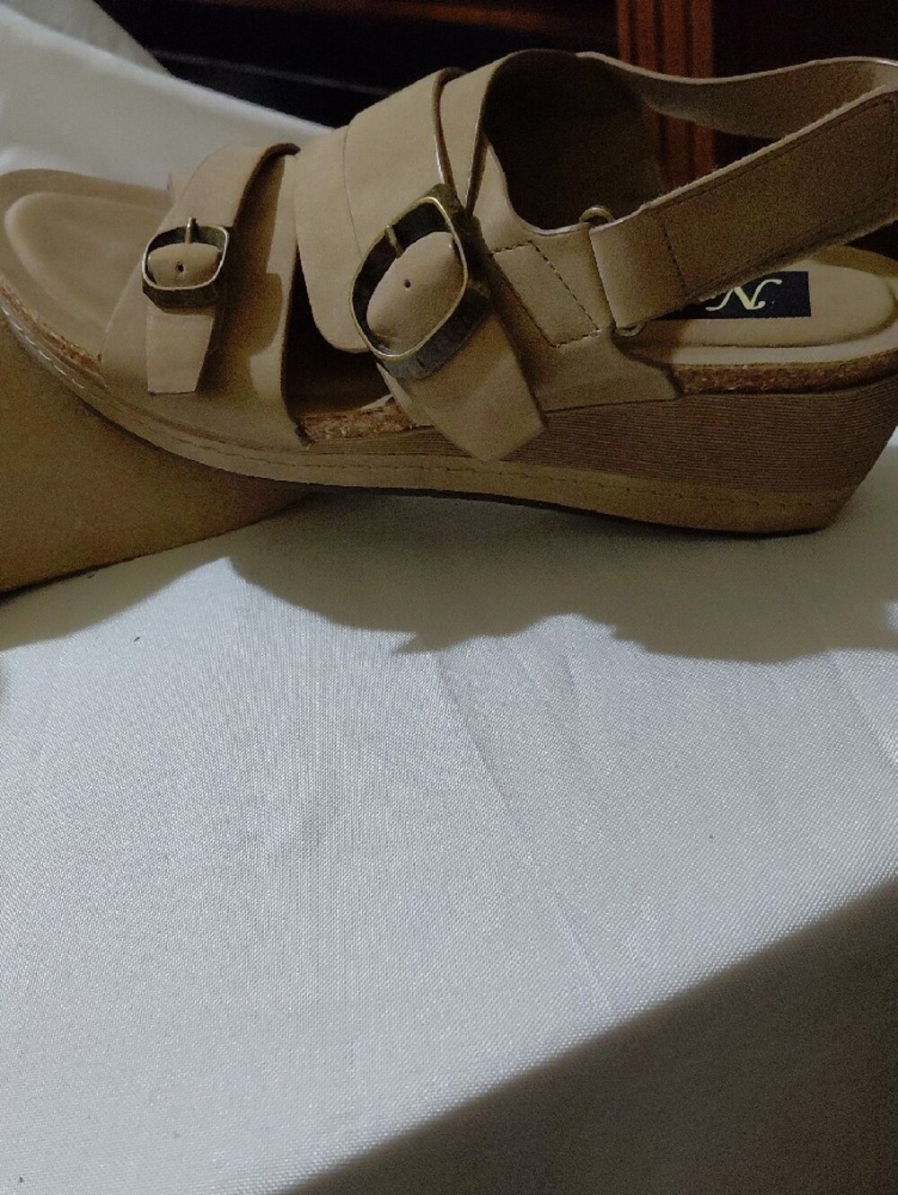 Naturalizer Taupe Strappy Wedge Sandals with Buckles - Picture 3 of 5